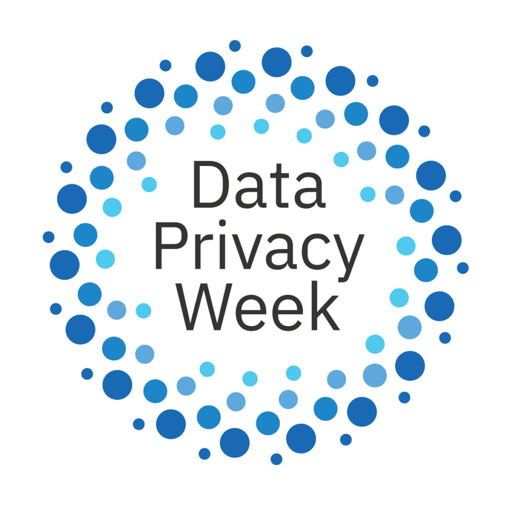 The words "Data Privacy Week" surrounded by circles of blue dots of various sizes.
